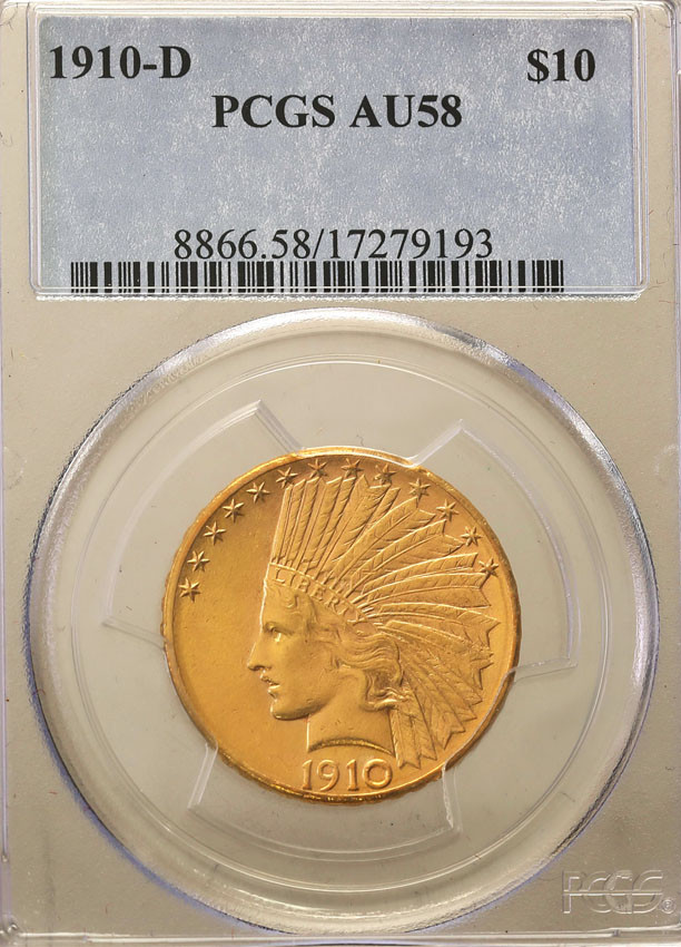 USA 10 dolarów Indianin 1910 D Denver PCGS AU58